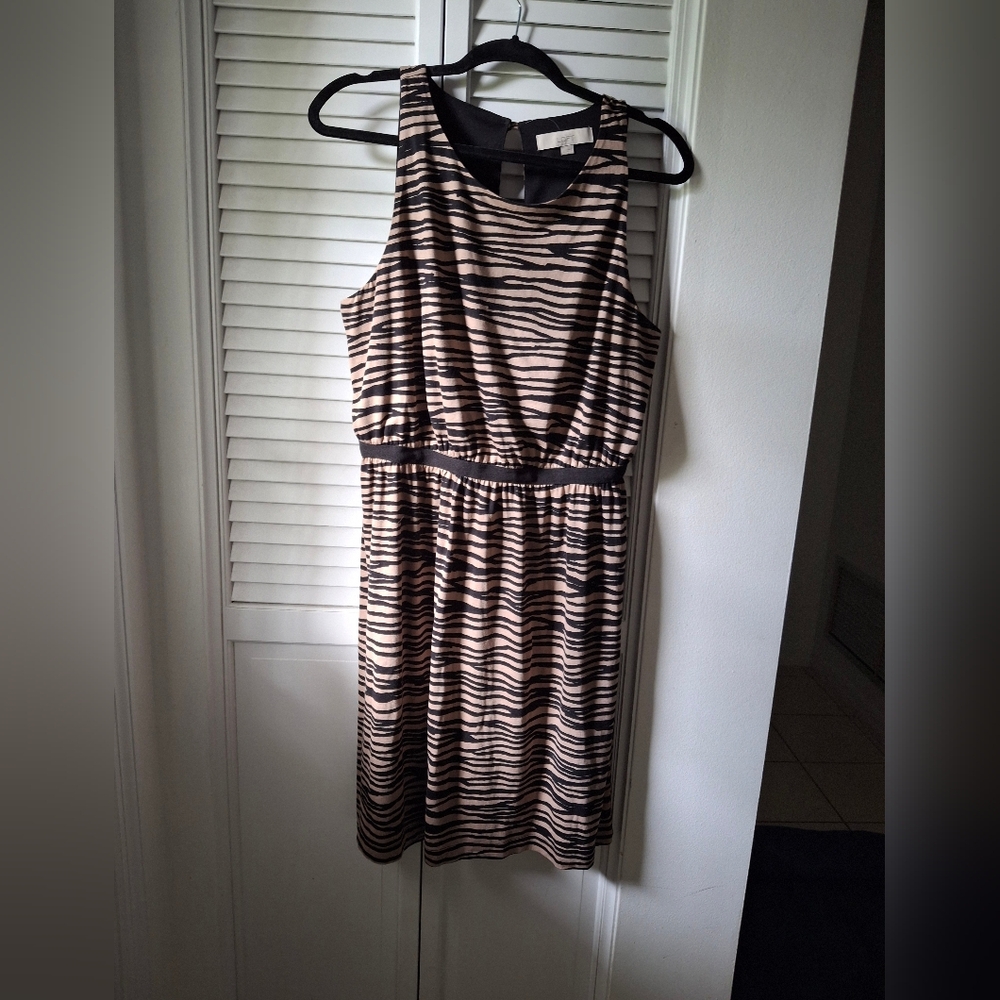 LOFT Black and Tan Striped Dress